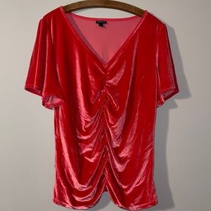 COPY - Torrid Stretch Velvet Shirred-Front Flutter Sleeve Top